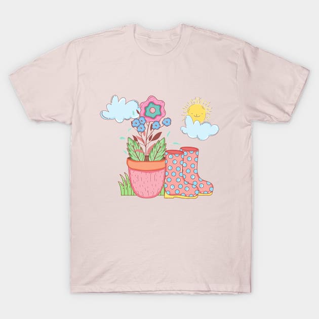 Little wellie garden scene T-Shirt by Lemon Squeezy design 